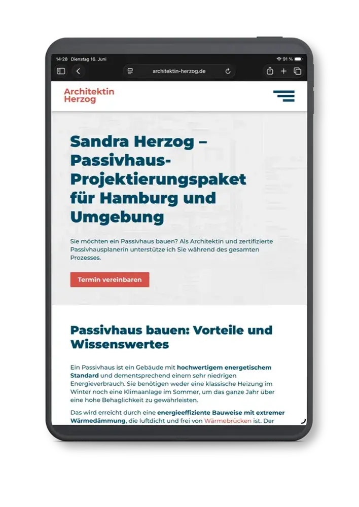 Tablet mit Projektabbildung Architektin Sandra Herzog